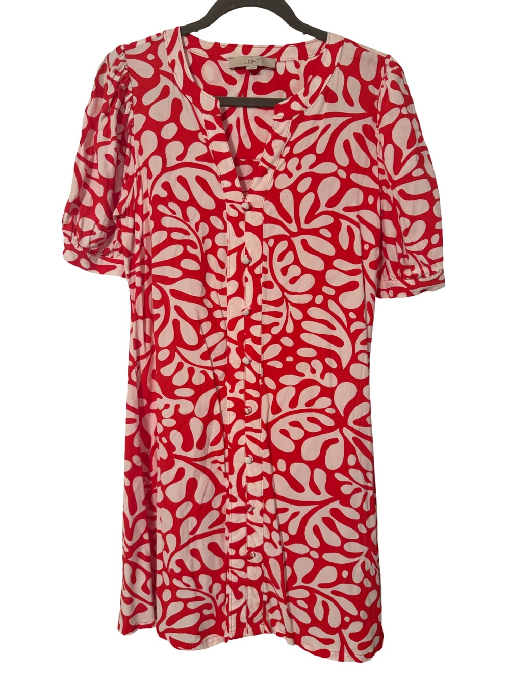 Ann Taylor Loft Rio Floral Balloon Sleeve Button Swing Dress - Picture 3 of 7